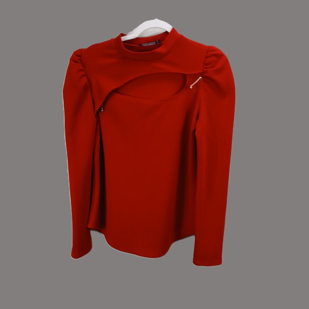 Knapp Studio Wmn Red Knit Top/Asymmetrical Keyhole Neckline/Sassy/Festive/Size**